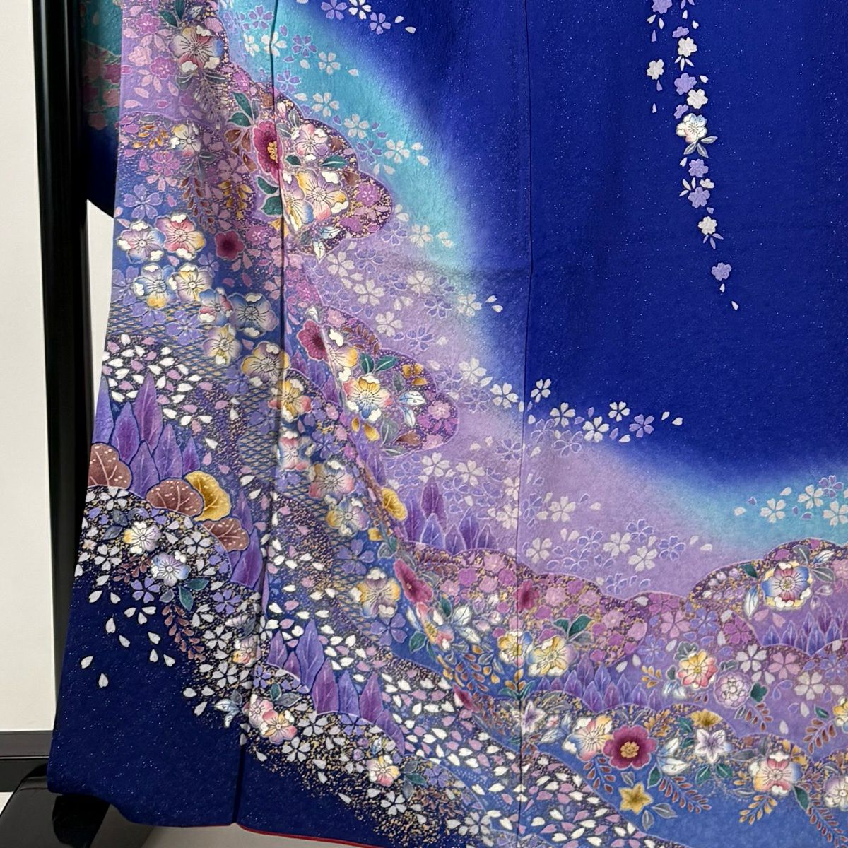 振袖禮服 身長166cm 袖長69cm L 雙層 辻花染 雲文 金銀彩 青紫 純蠶絲 秀品級