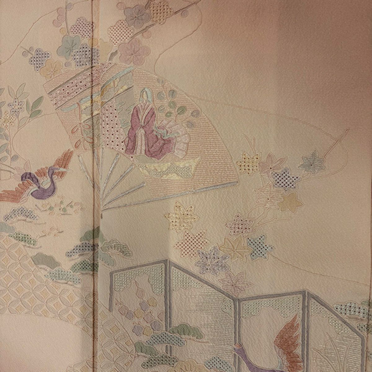 付下 身長164.5cm 袖長65.5cm M 雙層 扇子子 姫刺繡 漸層 粉紅 純蠶絲 優品級