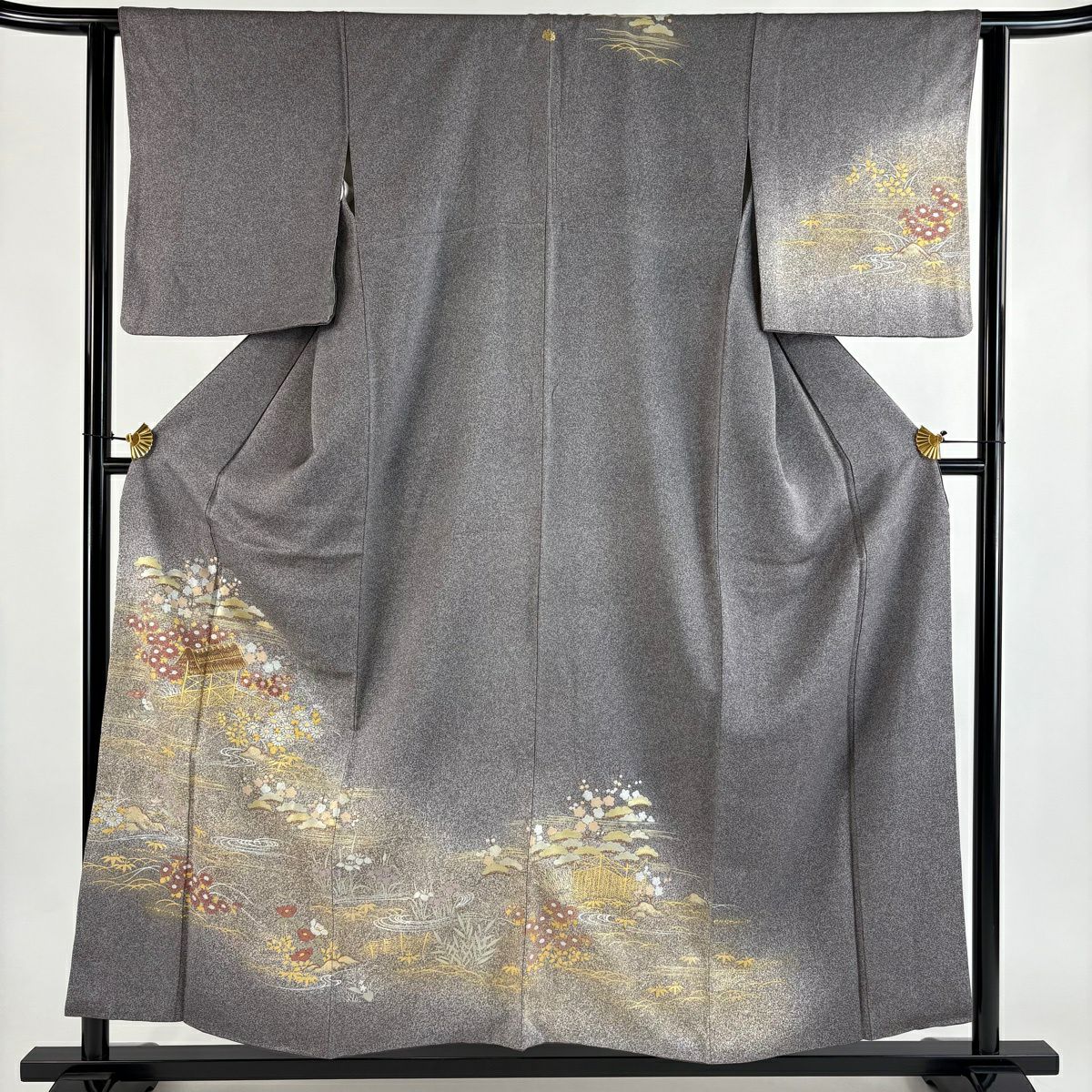 訪問服 身長155.5cm 袖長63cm S 雙層 松樹竹子梅花 菊花 金銀彩 刺繡 灰紫 純蠶絲 秀品級 一つ紋
