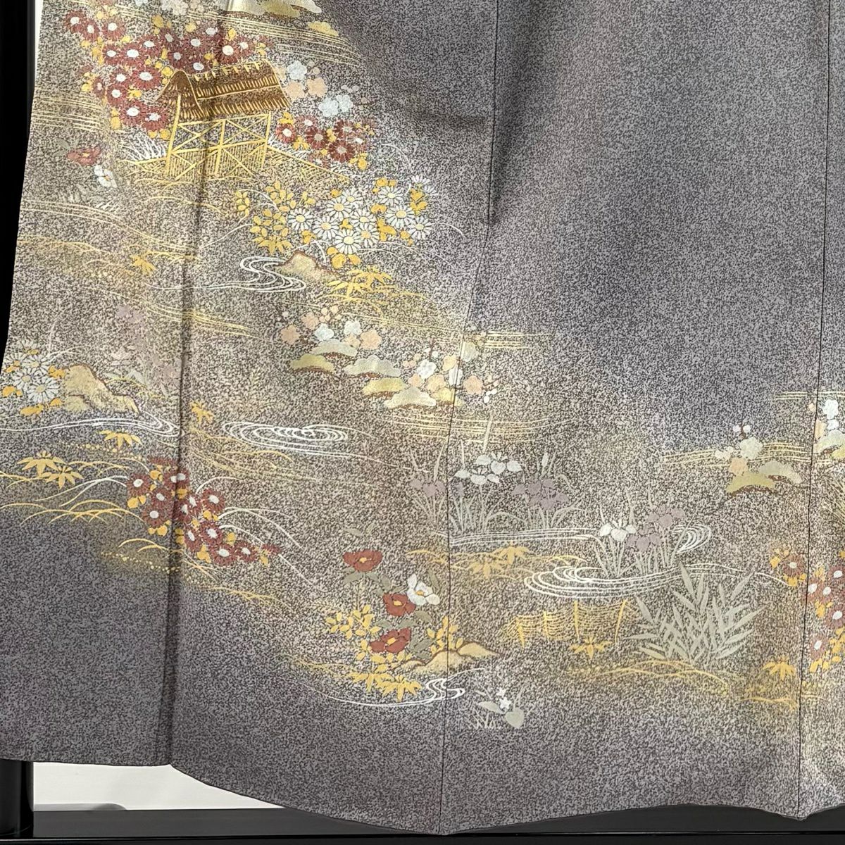 訪問服 身長155.5cm 袖長63cm S 雙層 松樹竹子梅花 菊花 金銀彩 刺繡 灰紫 純蠶絲 秀品級 一つ紋