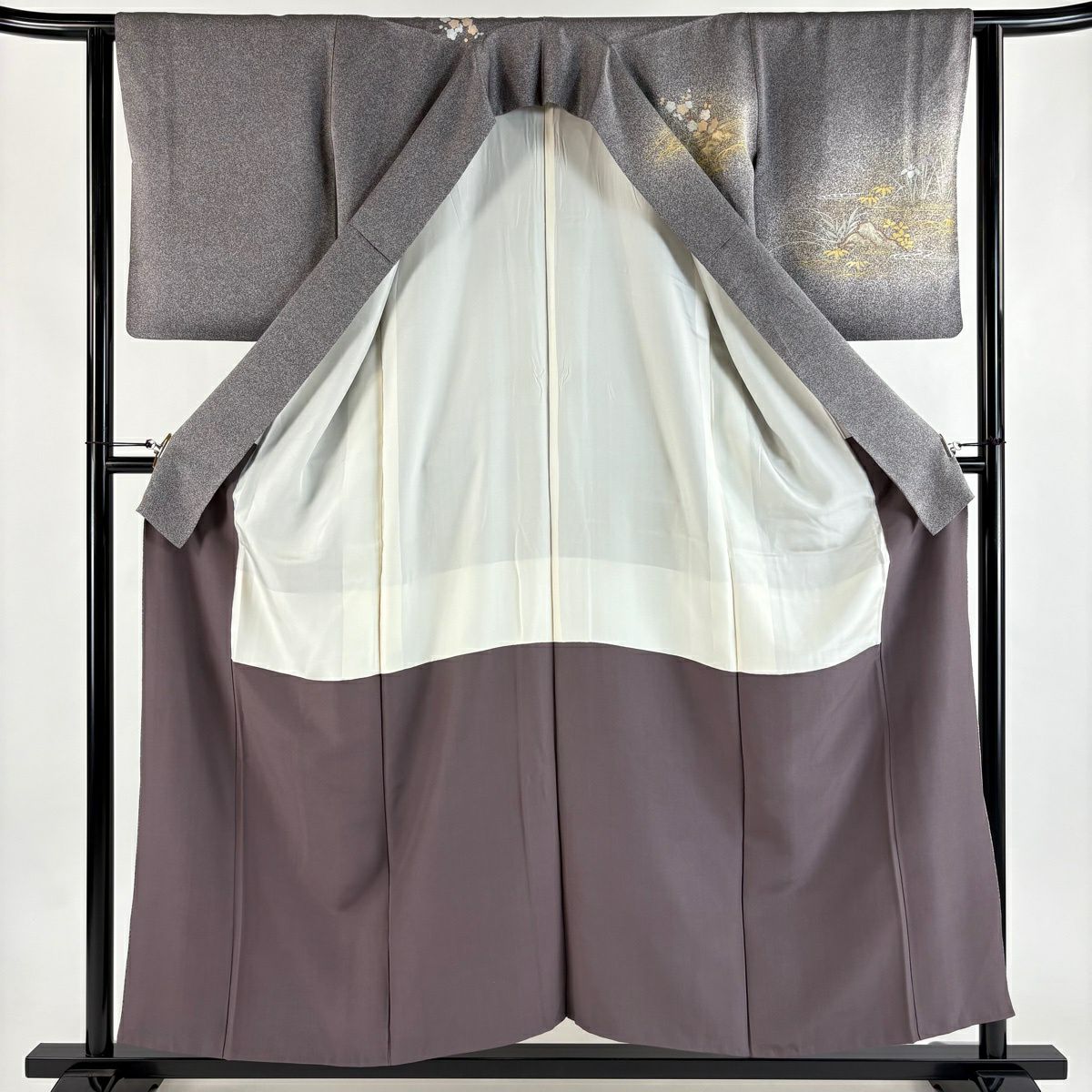 訪問服 身長155.5cm 袖長63cm S 雙層 松樹竹子梅花 菊花 金銀彩 刺繡 灰紫 純蠶絲 秀品級 一つ紋