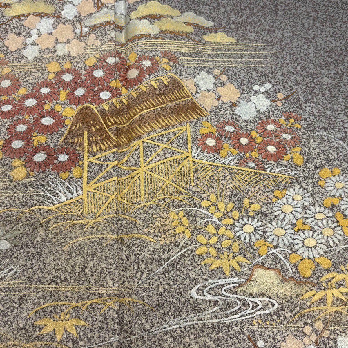 訪問服 身長155.5cm 袖長63cm S 雙層 松樹竹子梅花 菊花 金銀彩 刺繡 灰紫 純蠶絲 秀品級 一つ紋