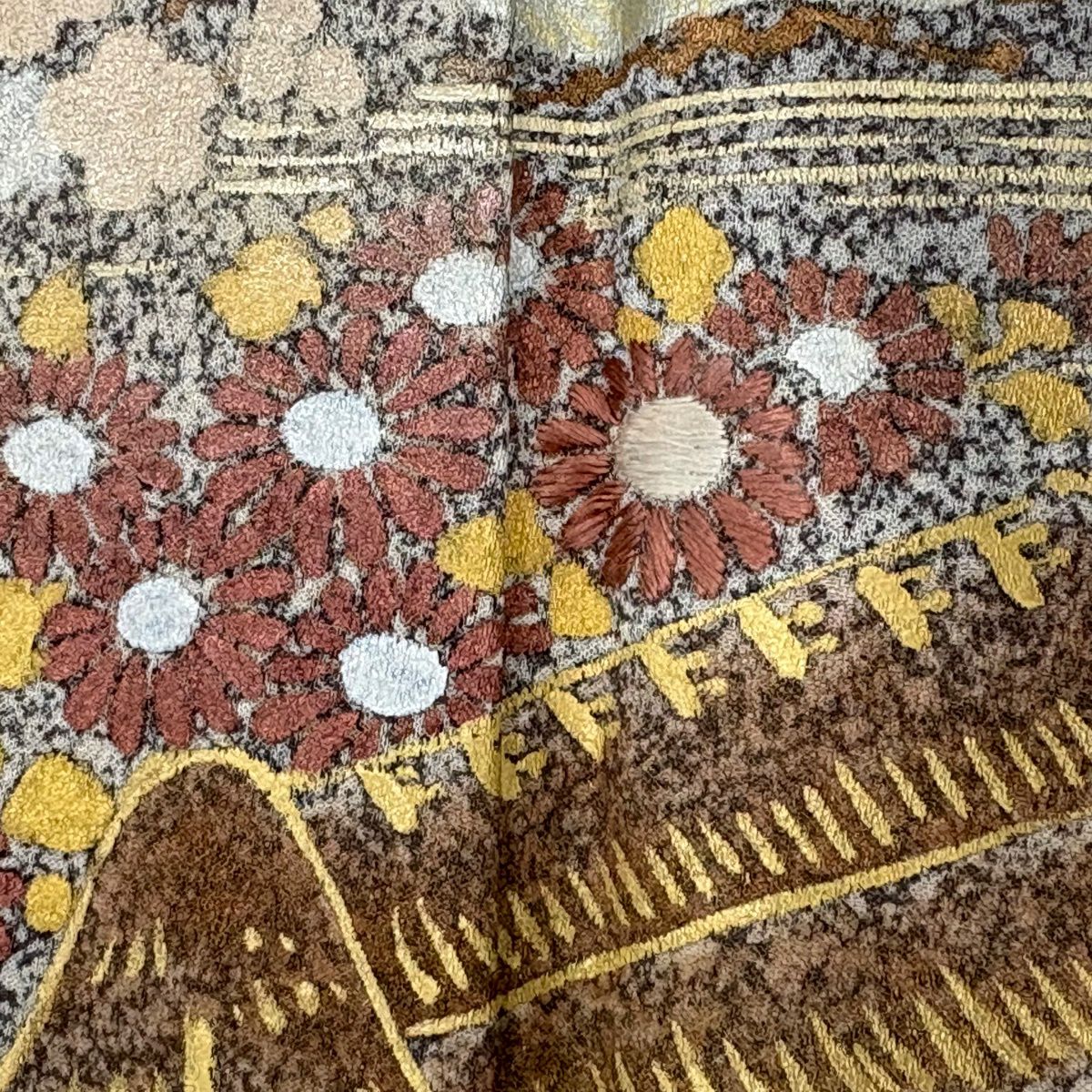 訪問服 身長155.5cm 袖長63cm S 雙層 松樹竹子梅花 菊花 金銀彩 刺繡 灰紫 純蠶絲 秀品級 一つ紋