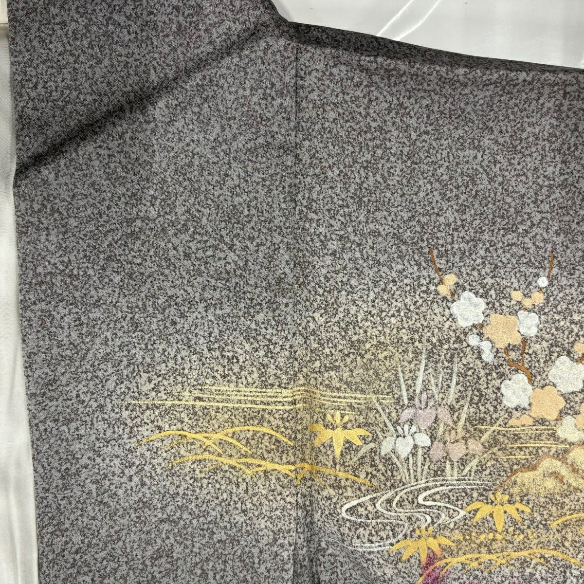 訪問服 身長155.5cm 袖長63cm S 雙層 松樹竹子梅花 菊花 金銀彩 刺繡 灰紫 純蠶絲 秀品級 一つ紋