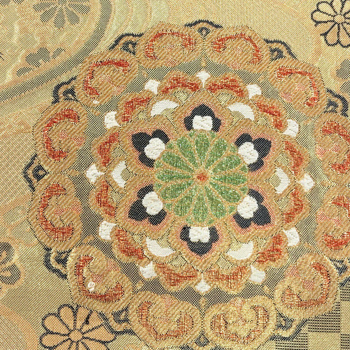 袋帶 秀品級 華紋 流水 金絲 金金箔 金色 六通 純蠶絲