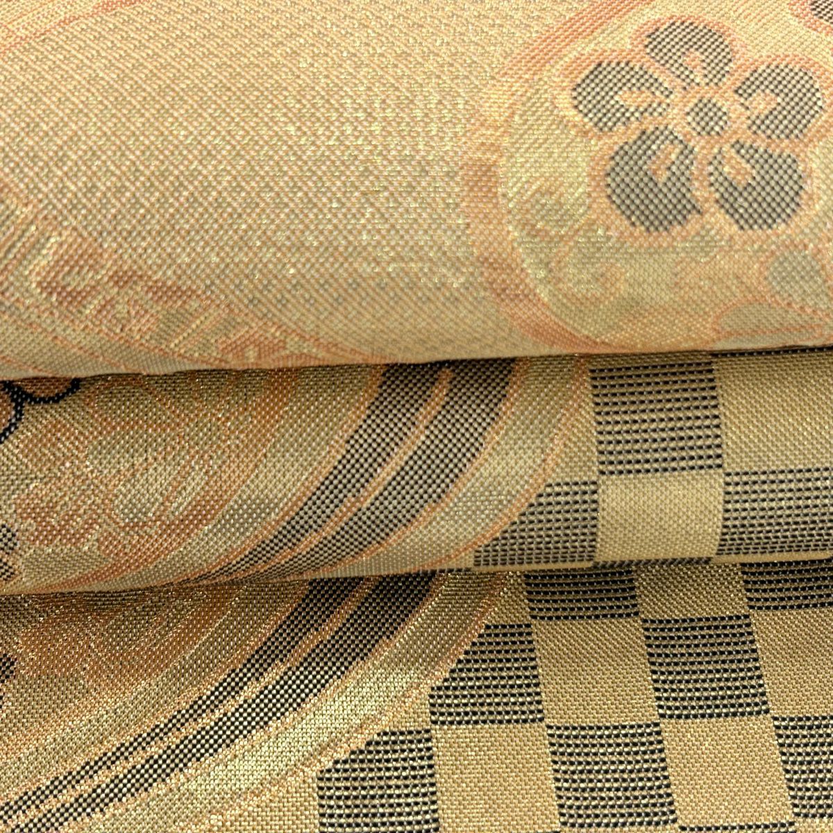 袋帶 秀品級 華紋 流水 金絲 金金箔 金色 六通 純蠶絲