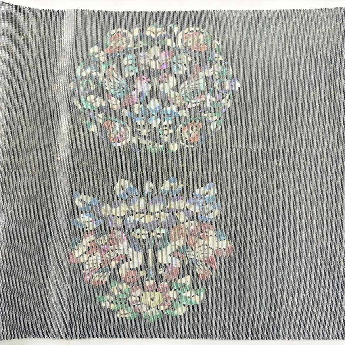 【美品】 袋帶 秀品級 樹下鳥獸紋 金金箔 灰 深藍色 正蠶絲