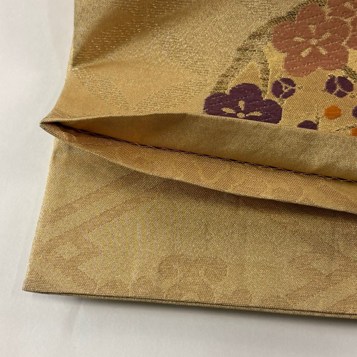 袋帶 秀品級 花丸紋 菊花 金絲 唐織 金色 六通 純蠶絲