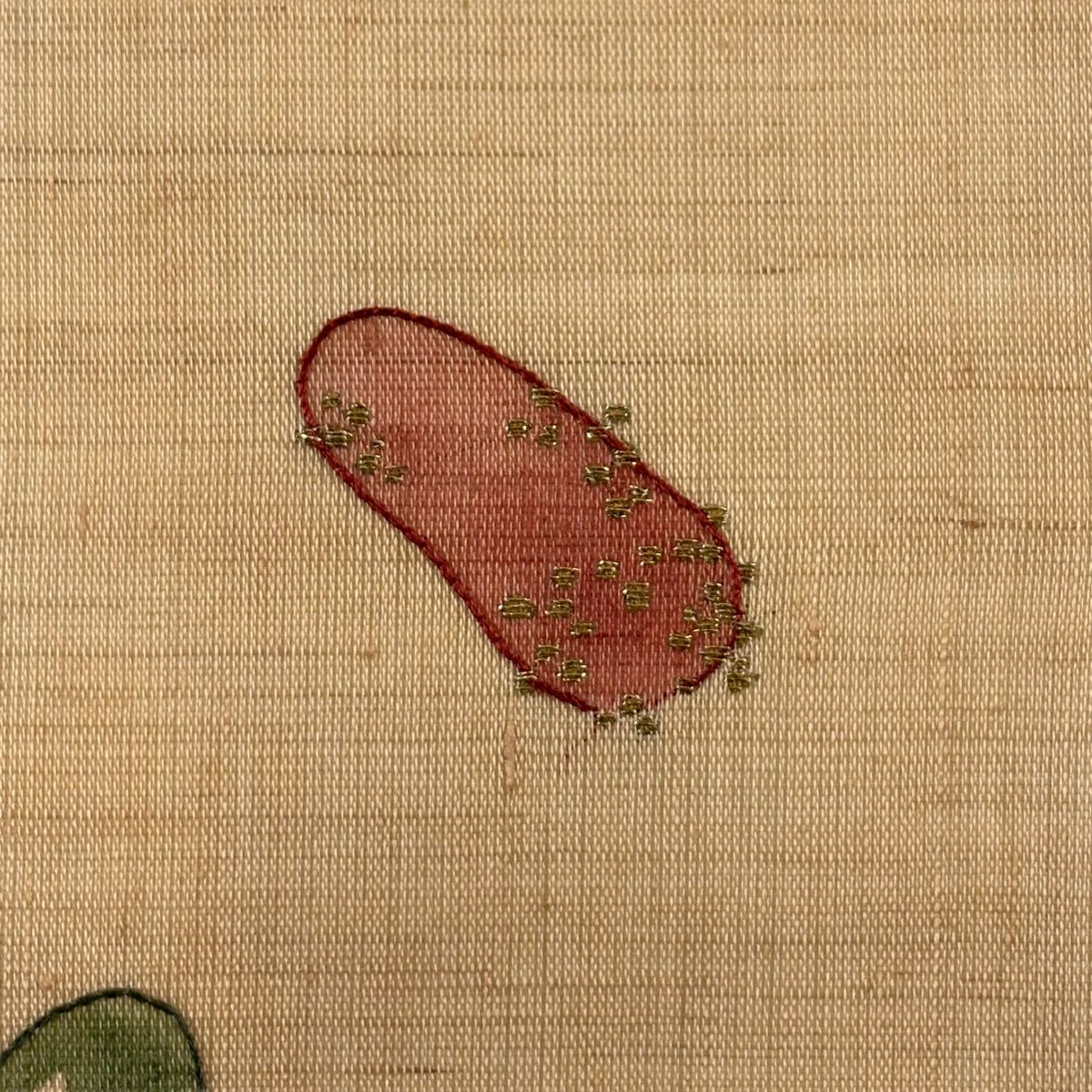 開口名古屋帶 優品級 夏帶 夏紬織地 草花紋紋 金絲 淺茶 麻