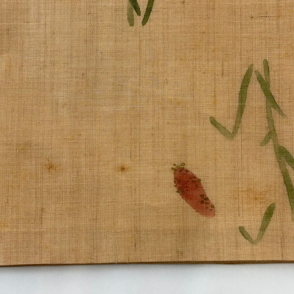 開口名古屋帶 優品級 夏帶 夏紬織地 草花紋紋 金絲 淺茶 麻