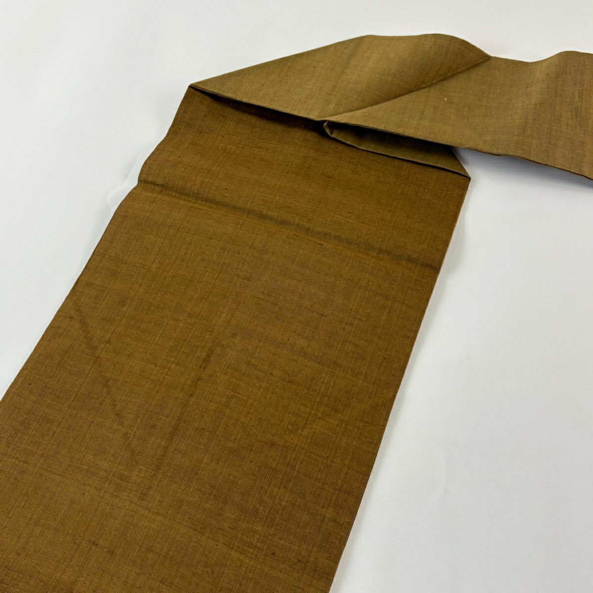 【美品】 名古屋帶 秀品級 紬織織 葉柄 牡丹 刺繡 茶綠 純蠶絲
