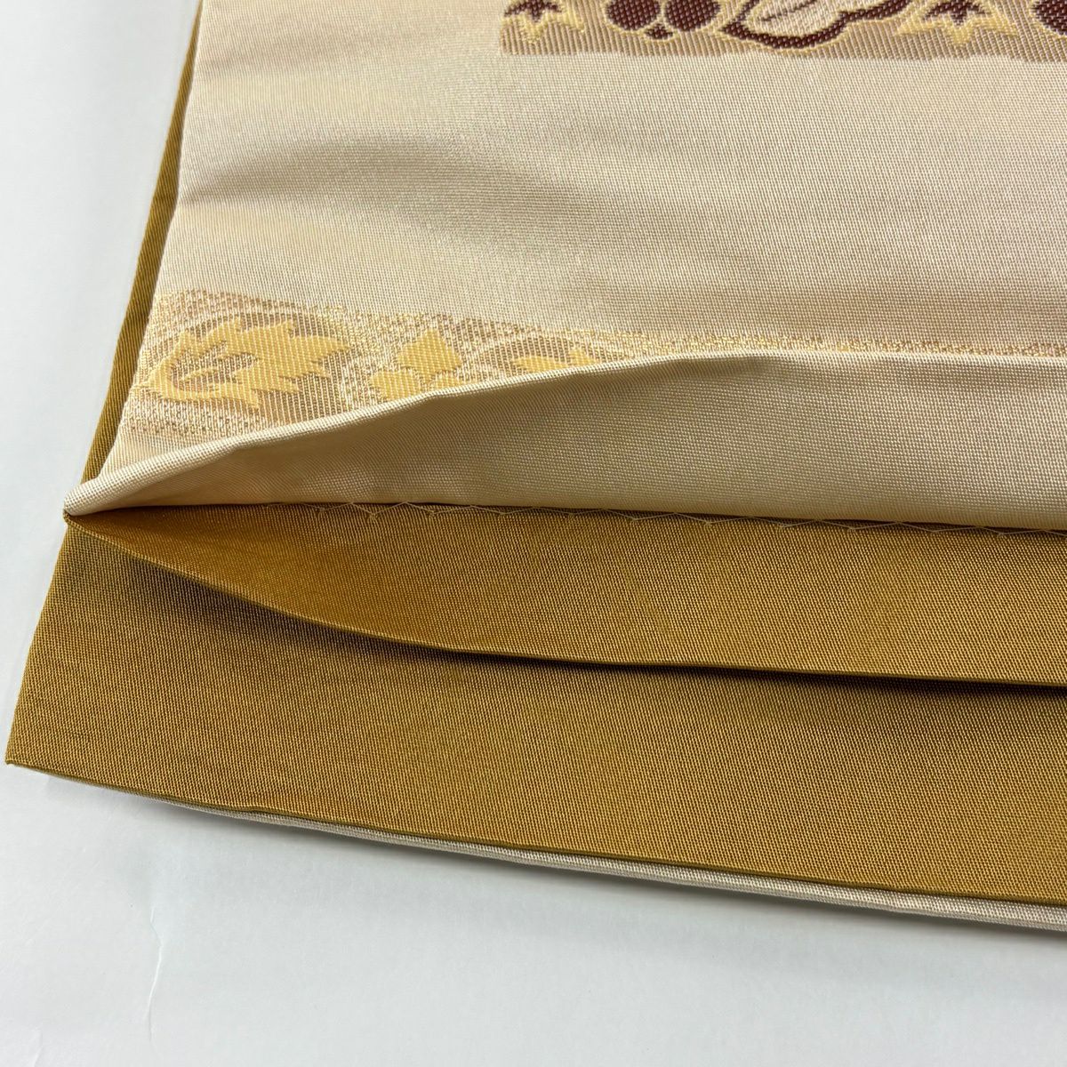【美品】 袋帶 名古屋帶 秀品級 花唐草紋 金金箔 米色 化纖