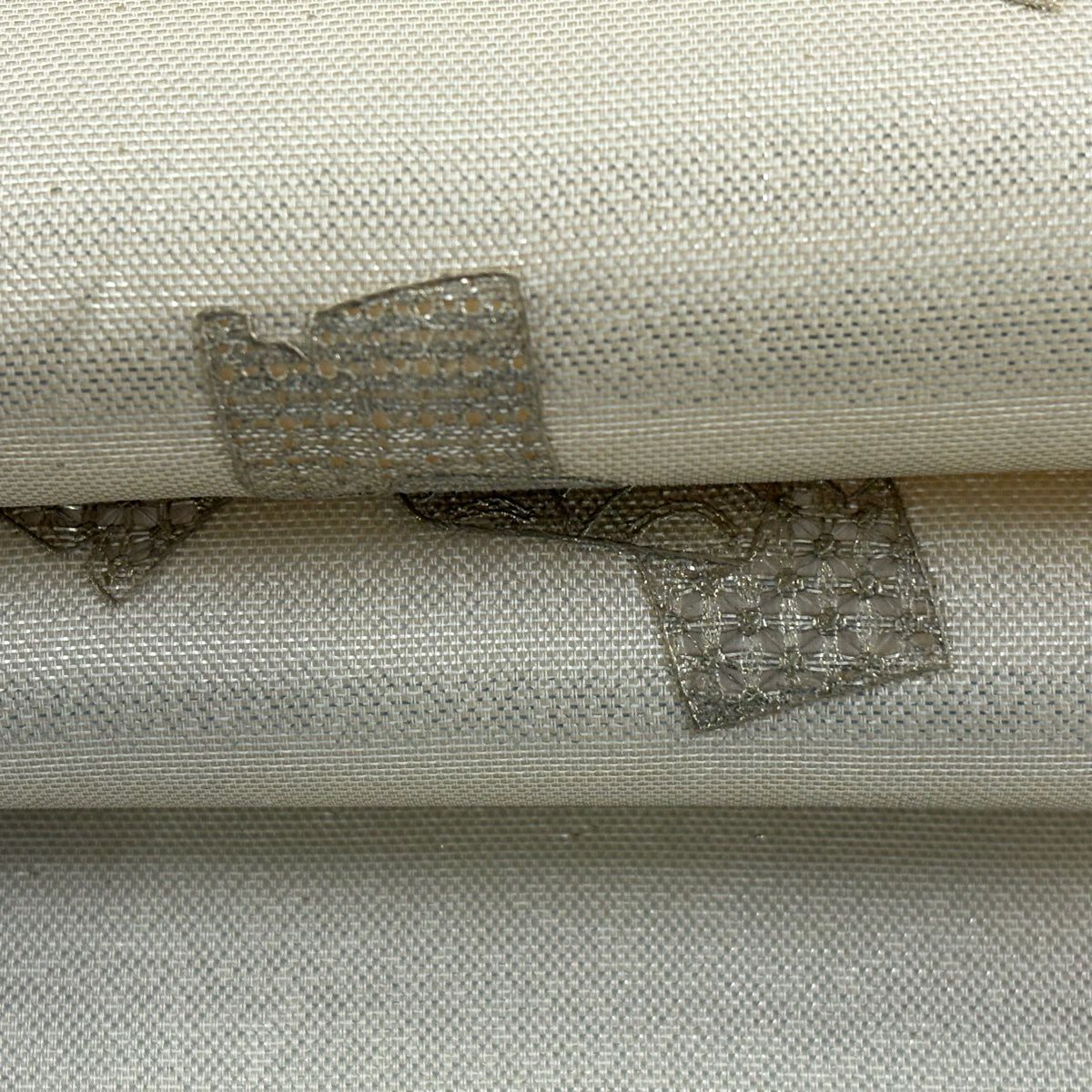 袋帶 秀品級 關西仕立 雜草 破紙刺繡 金金箔 奶油色 大鼓圖案 純蠶絲