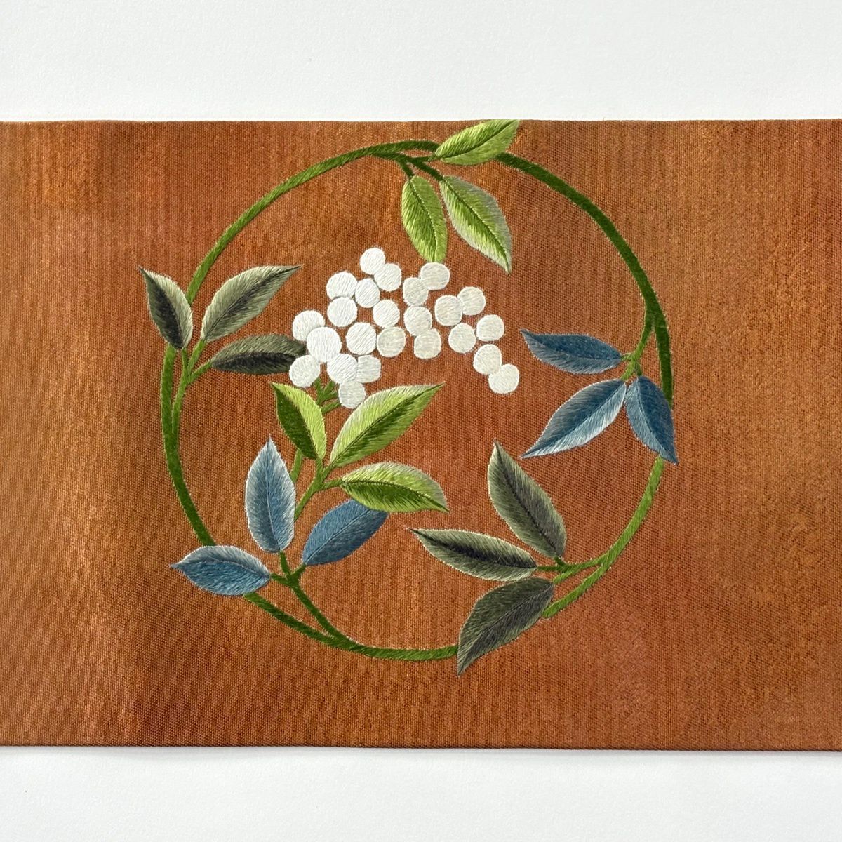 名古屋帶 秀品級 花丸紋 蘇州刺繡 金絲 茶 純蠶絲