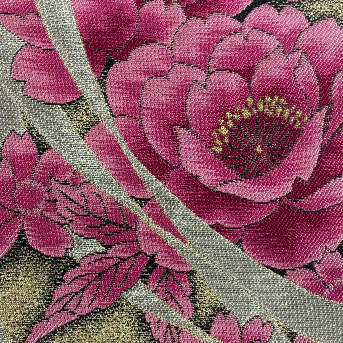 袋帶 秀品級 證書有 花 蔓帶 銀線 金金箔 金 六通 純蠶絲