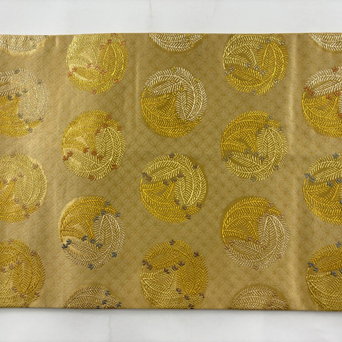 袋帶 秀品級 附有落款 織匠十一代目篠谷宗兵衛 若松樹 七寶 金絲 金金箔 金色 六通 純蠶絲