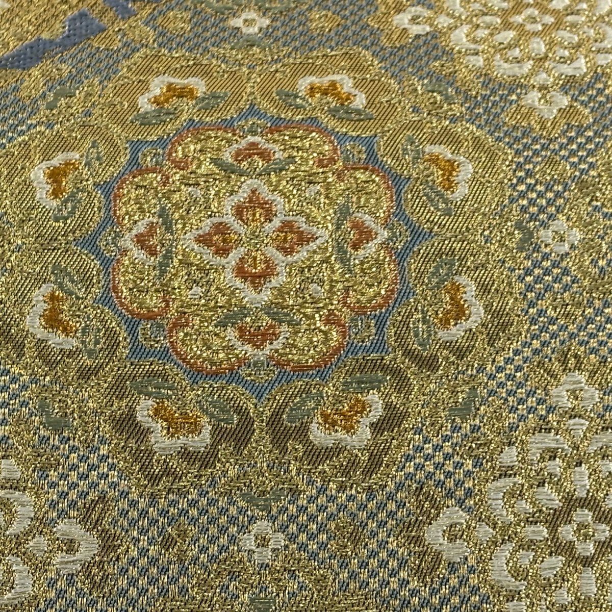 【美品】 袋帶 秀品級 華紋 菱 金絲 金金箔 金色 六通 純蠶絲