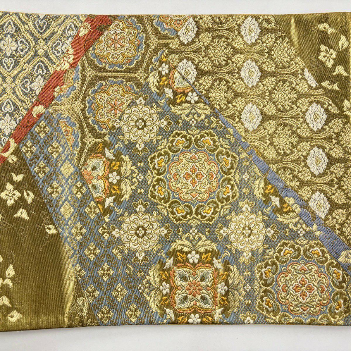 【美品】 袋帶 秀品級 華紋 菱 金絲 金金箔 金色 六通 純蠶絲