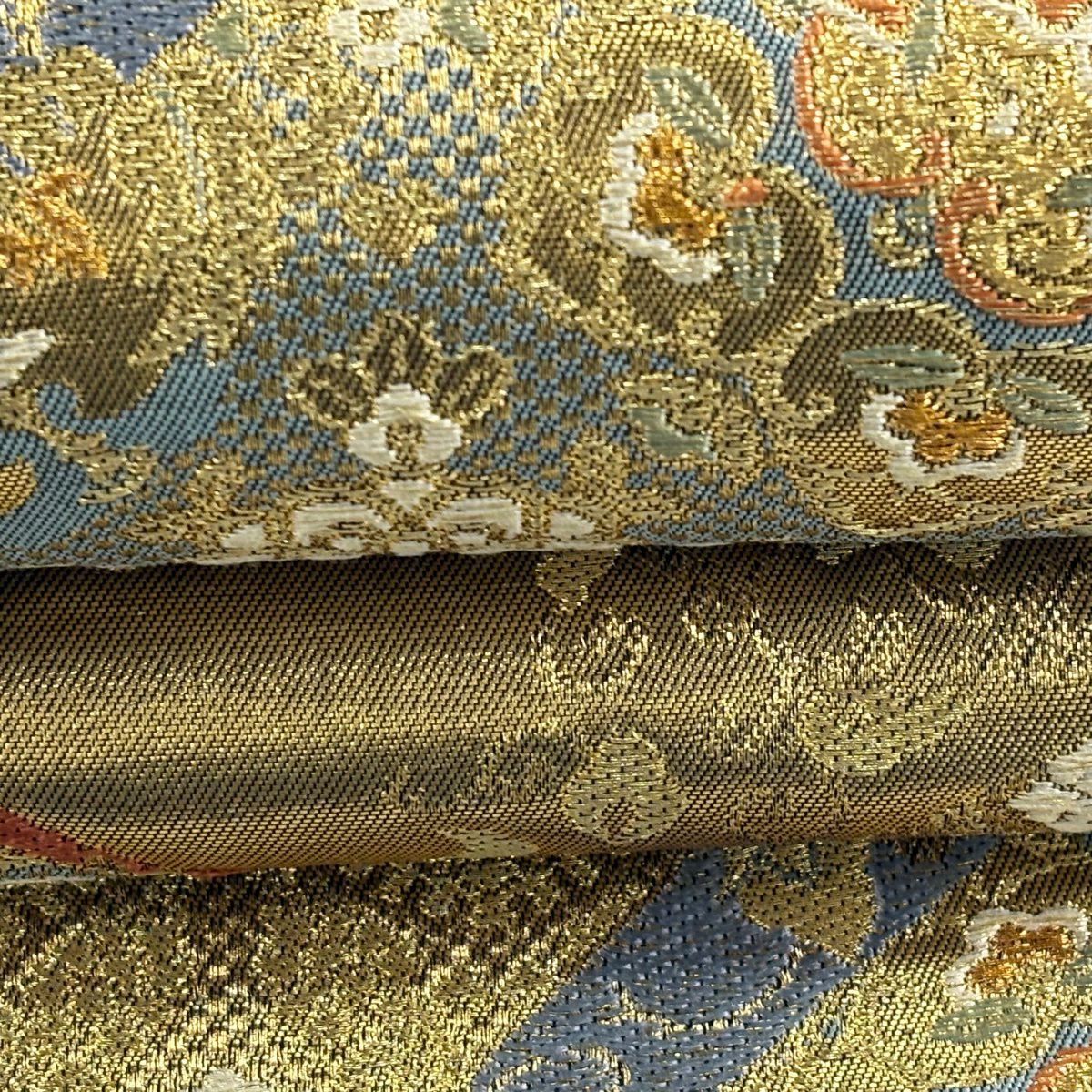 【美品】 袋帶 秀品級 華紋 菱 金絲 金金箔 金色 六通 純蠶絲