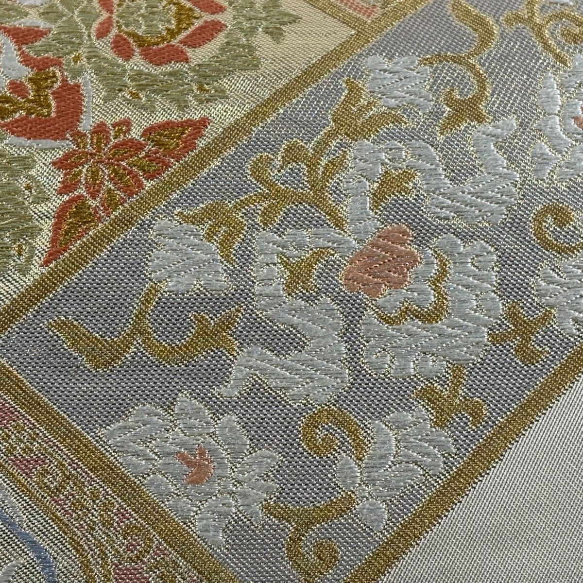 袋帶 秀品級 川島織物 落款あり 關西仕立 雜花 金銀彩 刺繡 金色 六通 純蠶絲