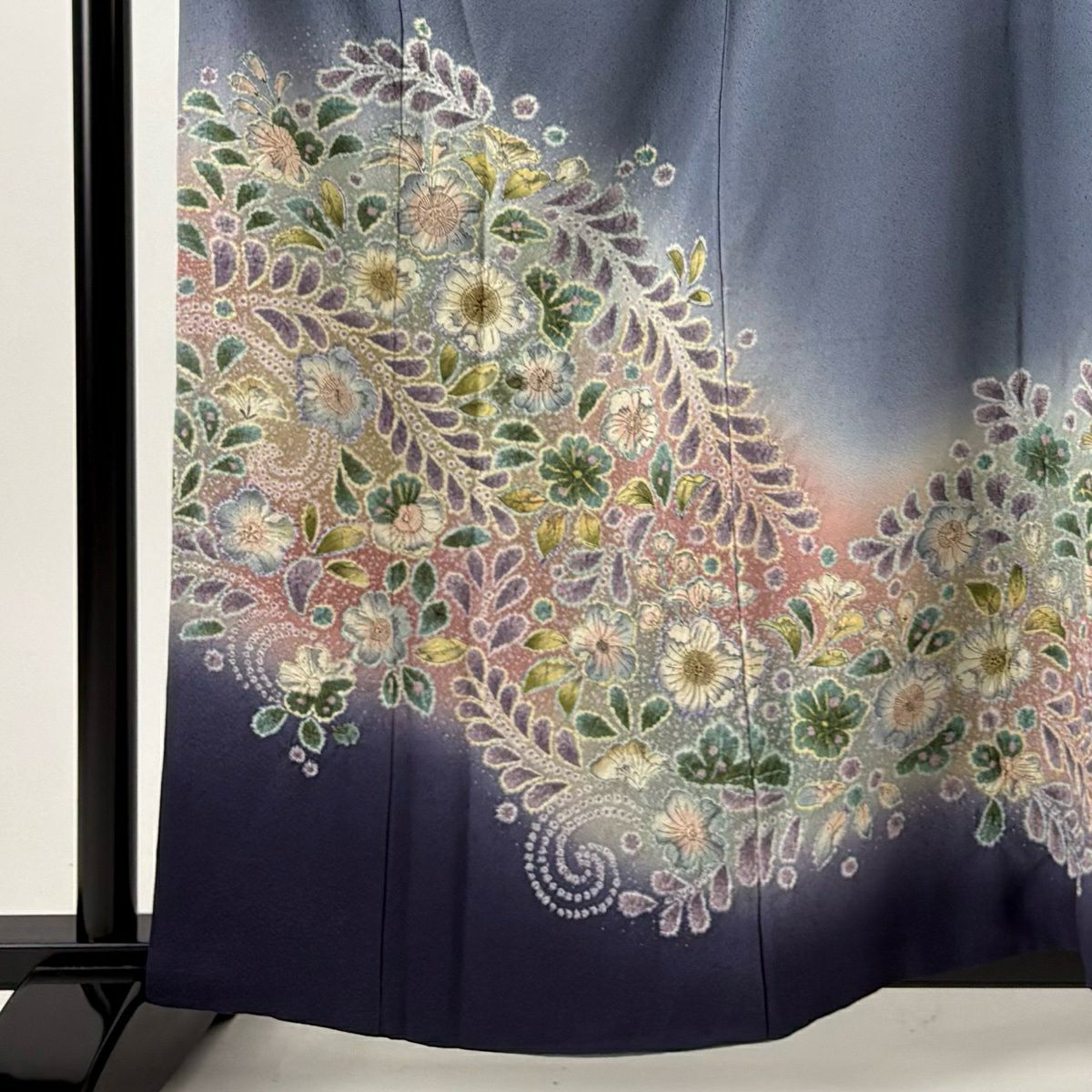 訪問服 身長159.5cm 袖長67cm M 雙層 辻花染 絞染 漸層 青灰 純蠶絲 名品級