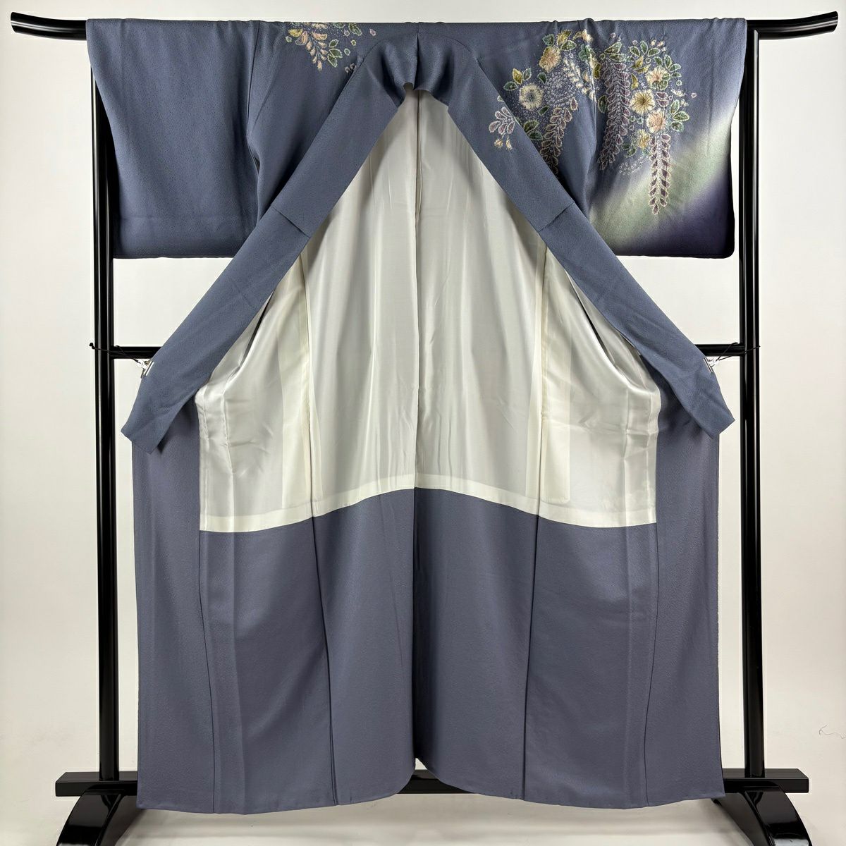 訪問服 身長159.5cm 袖長67cm M 雙層 辻花染 絞染 漸層 青灰 純蠶絲 名品級