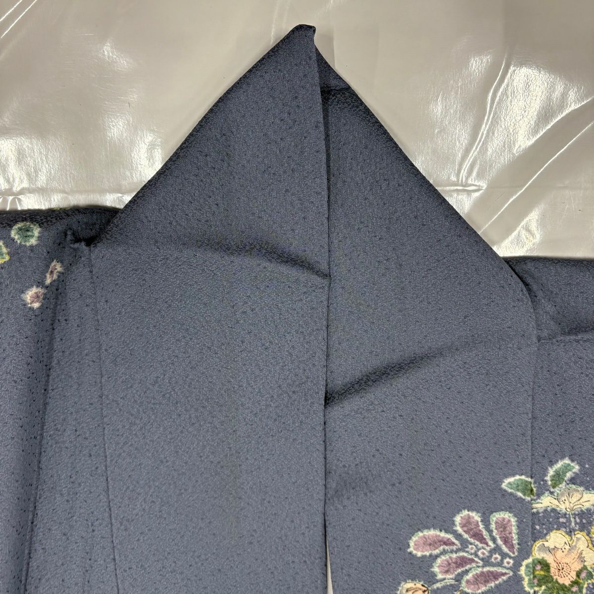 訪問服 身長159.5cm 袖長67cm M 雙層 辻花染 絞染 漸層 青灰 純蠶絲 名品級
