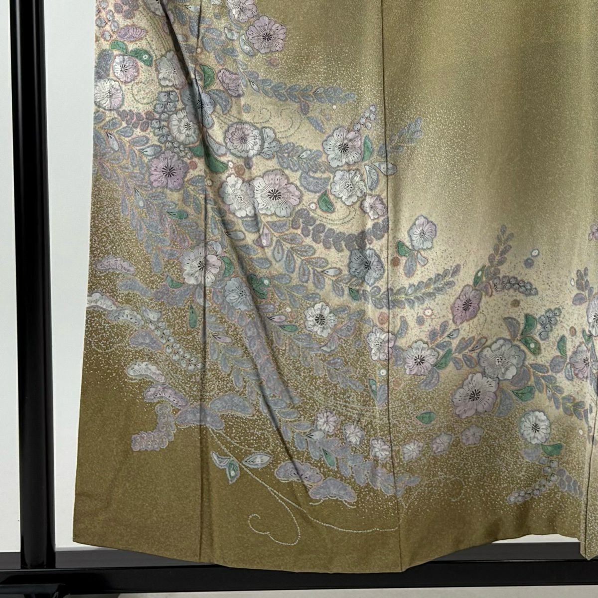 訪問服 身長156.5cm 袖長65cm M 雙層 辻花染 金彩裝飾 絞染 淺茶 純蠶絲 名品級