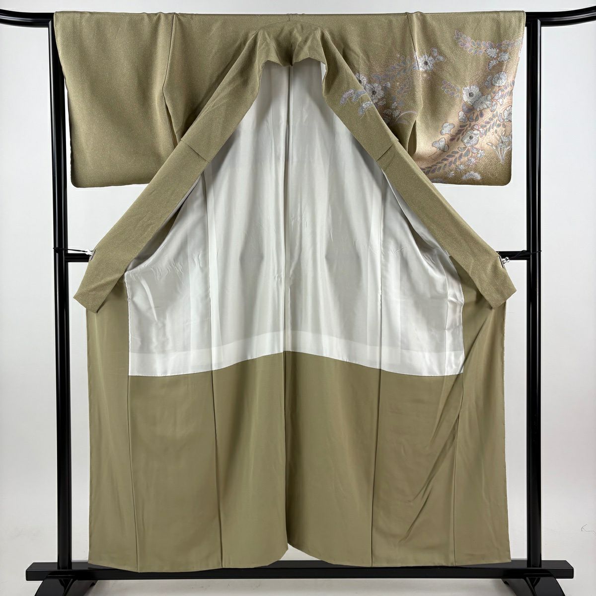 訪問服 身長156.5cm 袖長65cm M 雙層 辻花染 金彩裝飾 絞染 淺茶 純蠶絲 名品級