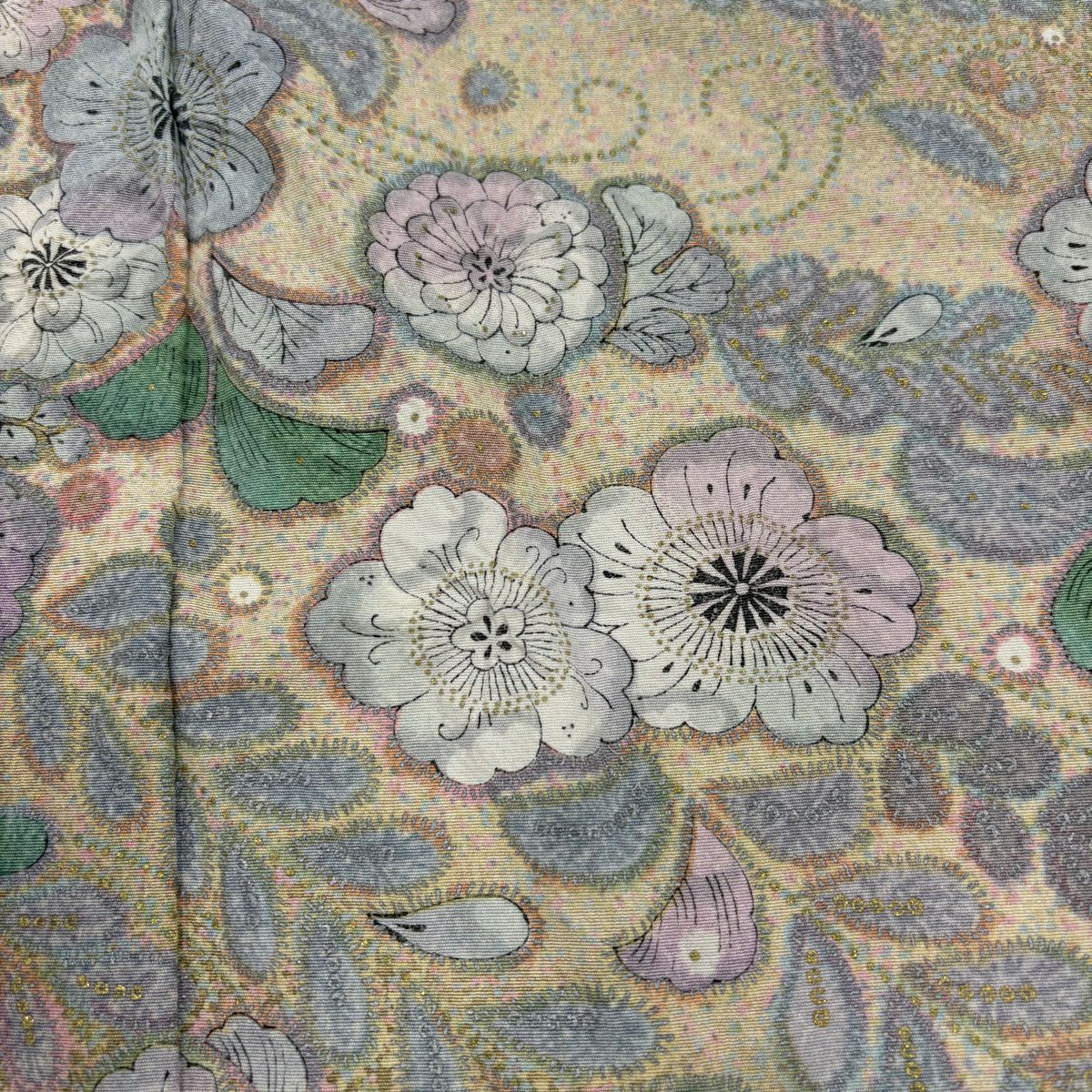 訪問服 身長156.5cm 袖長65cm M 雙層 辻花染 金彩裝飾 絞染 淺茶 純蠶絲 名品級