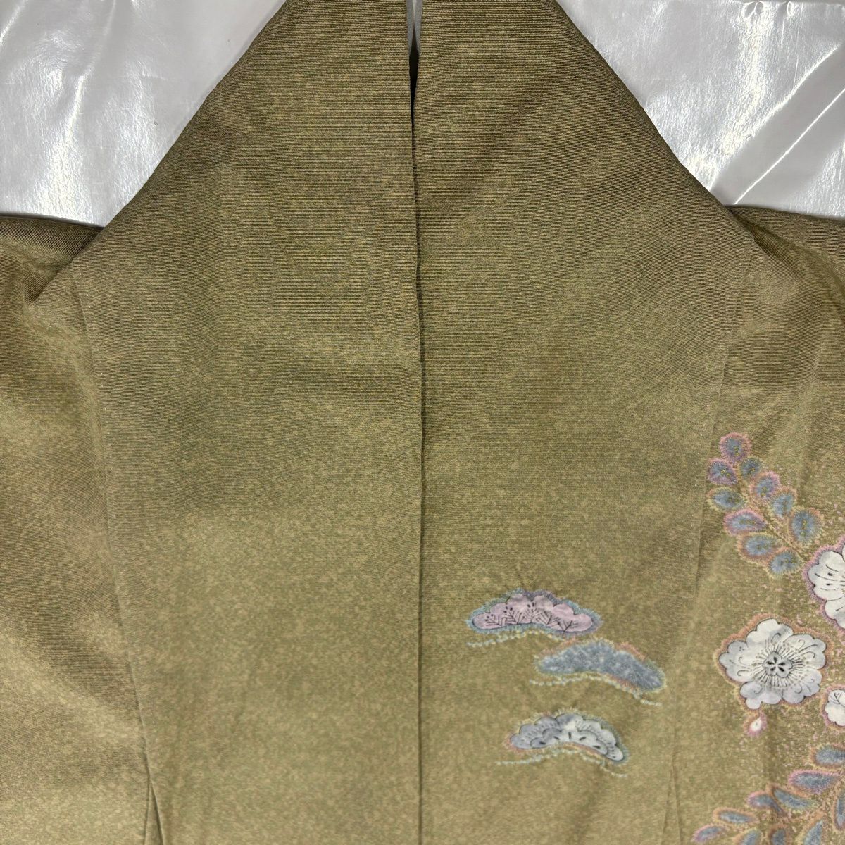 訪問服 身長156.5cm 袖長65cm M 雙層 辻花染 金彩裝飾 絞染 淺茶 純蠶絲 名品級