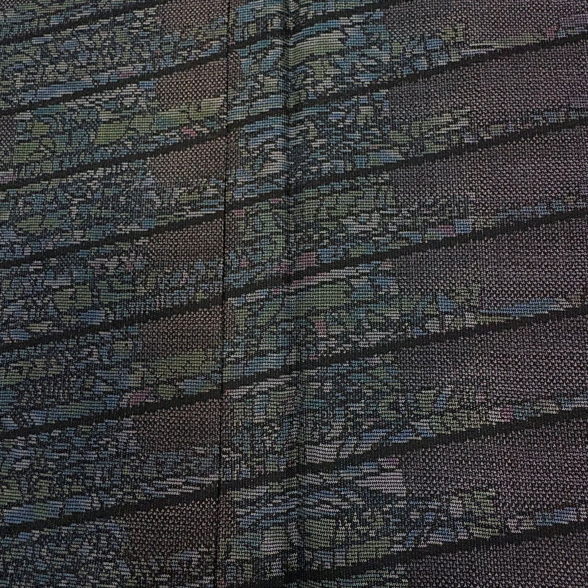 【美品】 大島紬織 身長156.5cm 袖長63cm S 雙層 斜條 幾何學 茶紫 純蠶絲 名品級