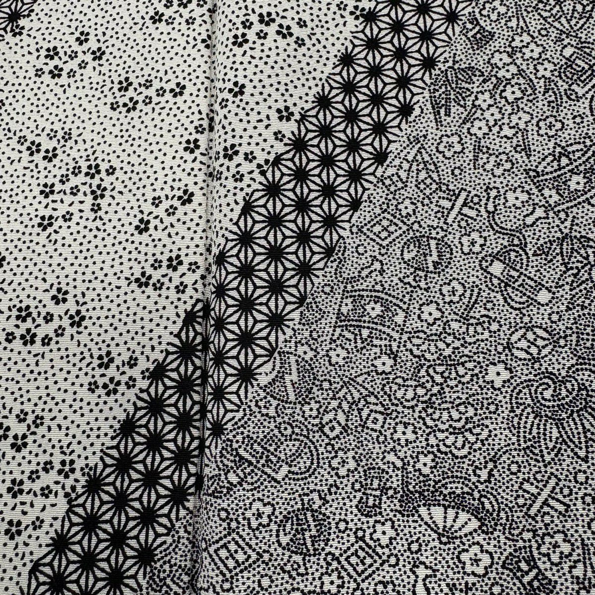 【美品】訪問服 身長155cm 袖長65cm M 雙層 寶盡くし 麻葉 黑灰 純蠶絲 名品級
