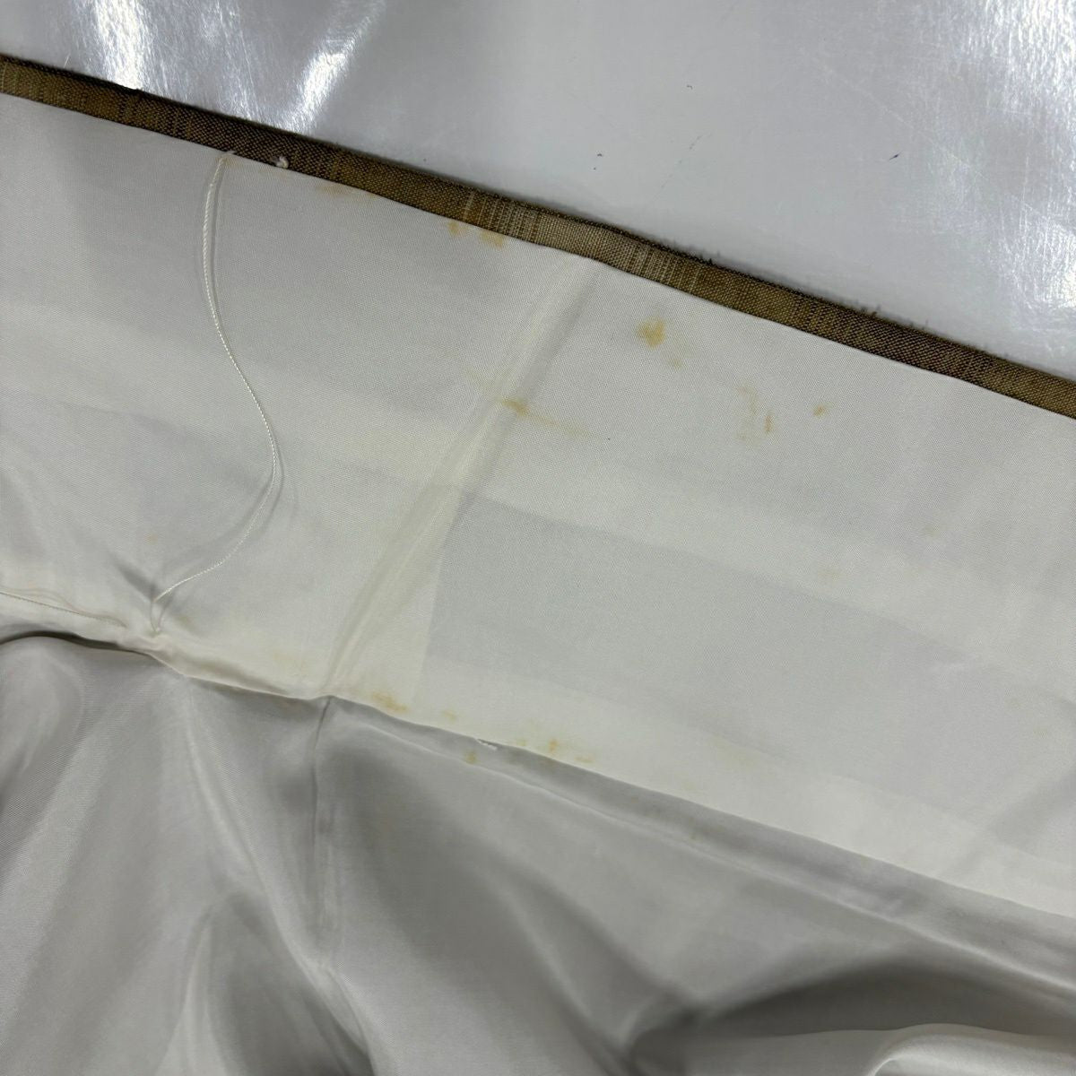紬織 身長160cm 袖長64cm M 雙層 段縞 薄茶 純蠶絲 名品級