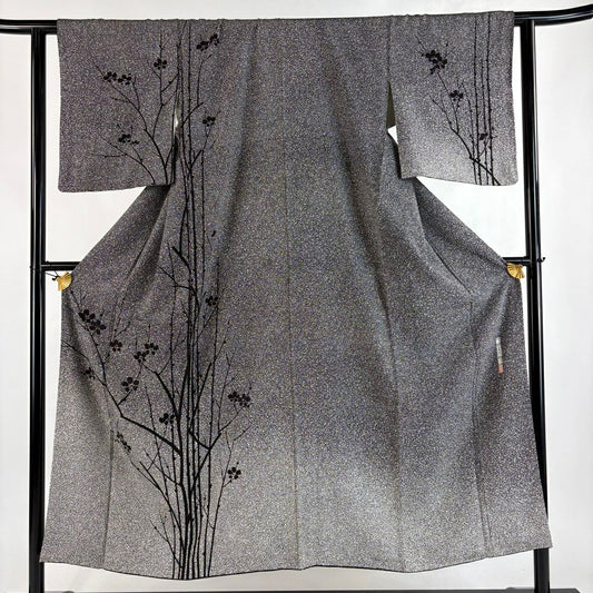 付下 身長150.5cm 袖長61.5cm S 雙層 川村久太郎 落款あり 枝梅花 黑 純蠶絲 名品級