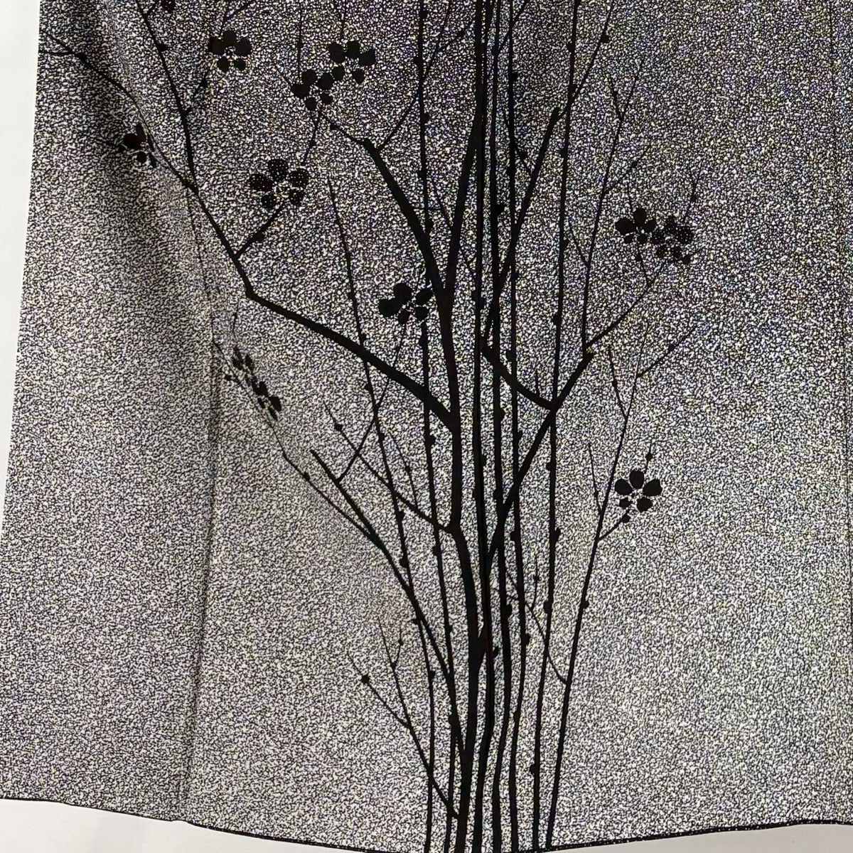 付下 身長150.5cm 袖長61.5cm S 雙層 川村久太郎 落款あり 枝梅花 黑 純蠶絲 名品級