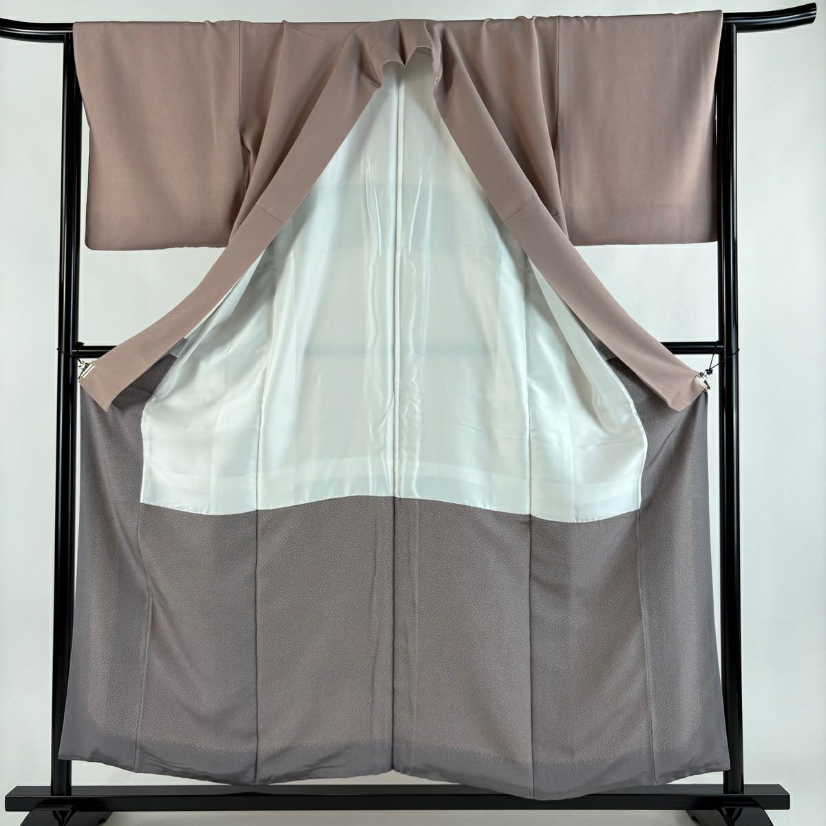 【美品】 江戶小紋 身長156cm 袖長64.5cm M 雙層 落款あり 極毛萬筋 淺粉色 純蠶絲 名品級
