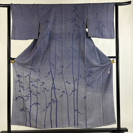 付下 身長154cm 袖長63cm S 雙層 川村久太郎 落款あり 松樹 青紫 純蠶絲 名品級