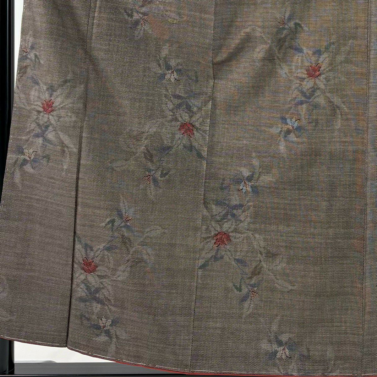 大島紬織 身長156.5cm 袖長63cm S 雙層 證書附帶 草花紋 純泥染 焦茶 純蠶絲 名品級
