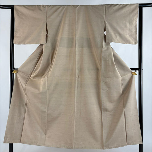 【美品】 紬織 身長150cm 袖長63cm S 雙層 落款あり 證書あり 加賀梅花染 薄茶 純蠶絲 名品級