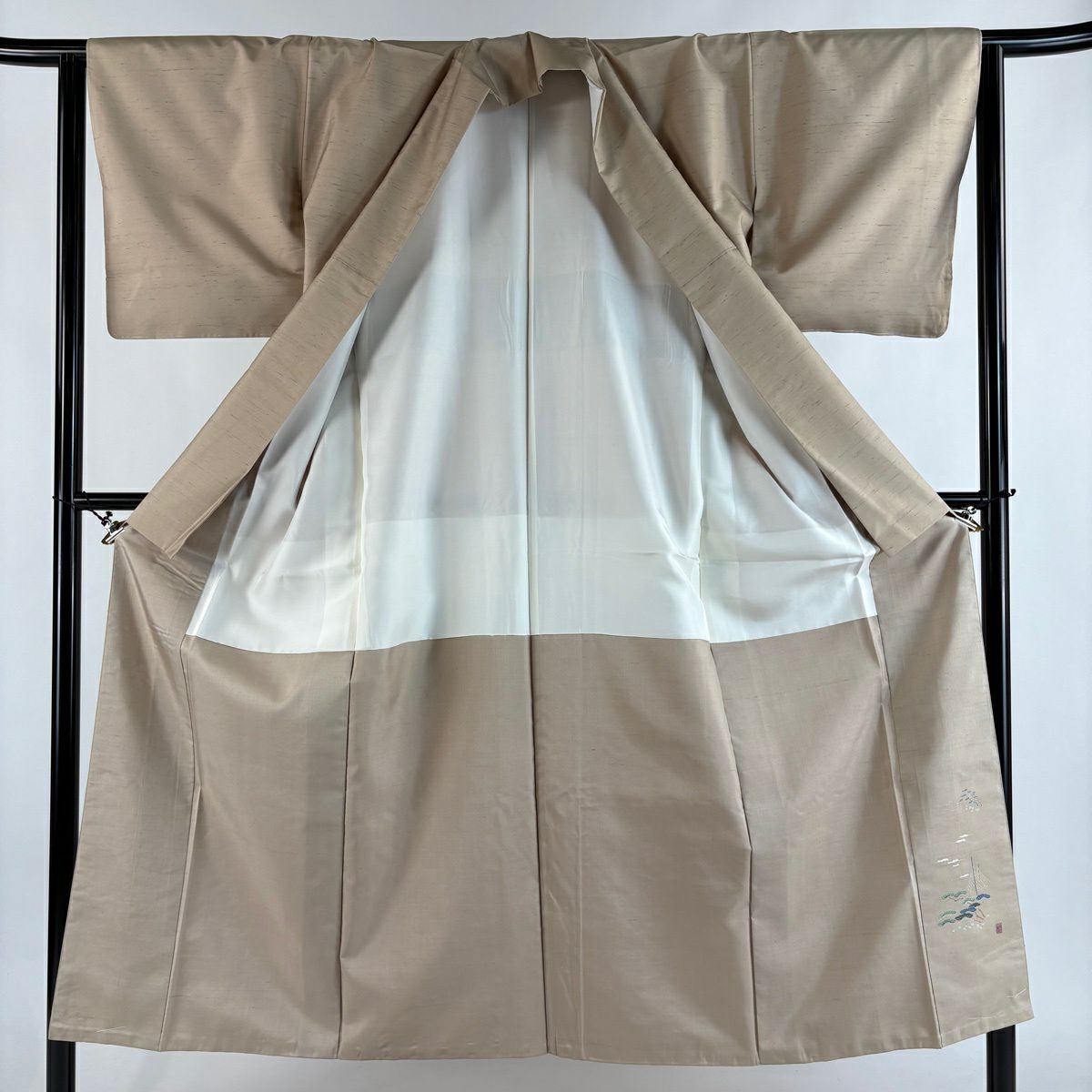 【美品】 紬織 身長150cm 袖長63cm S 雙層 落款あり 證書あり 加賀梅花染 薄茶 純蠶絲 名品級