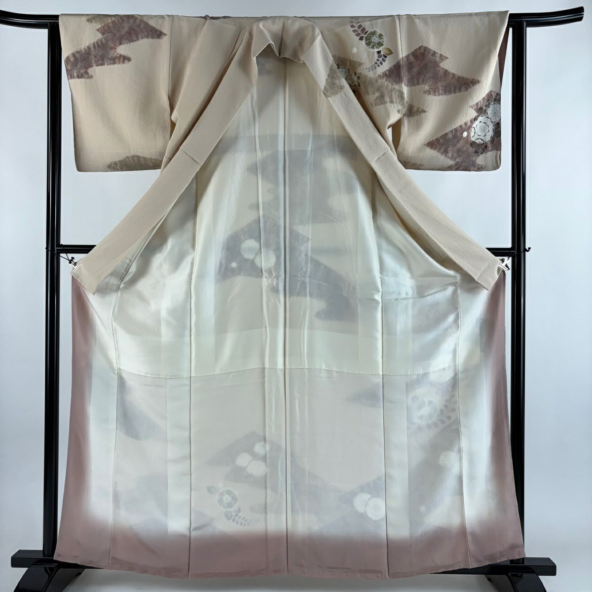 【美品】訪問服 身長162cm 袖長63.5cm S 雙層 滝泰 落款あり 草花紋紋 霞 絞染 淺粉色 純蠶絲 名品級