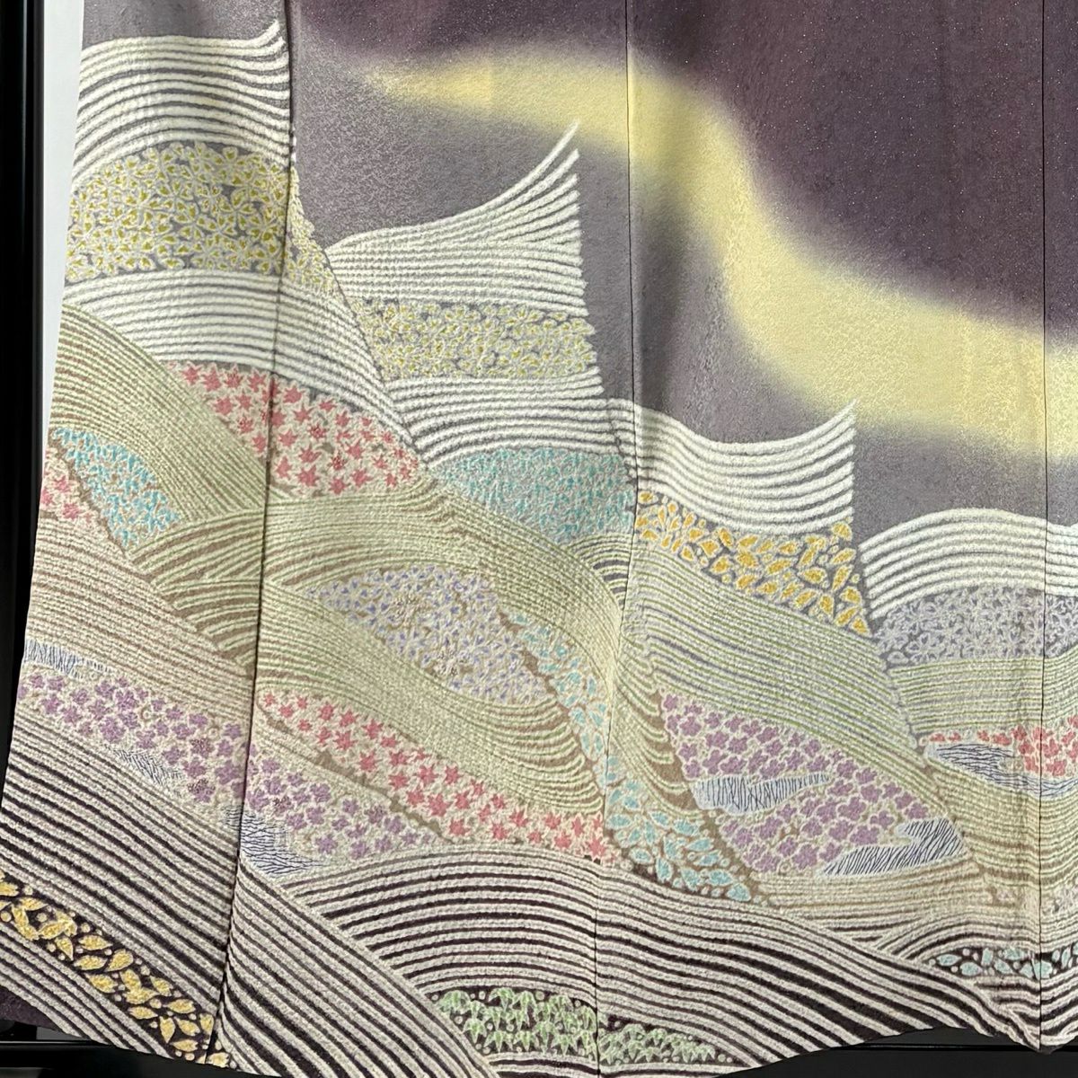 訪問服 身長157cm 袖長65.5cm M 雙層 波 櫻花 銀通 絞染 灰紫 純蠶絲 名品級