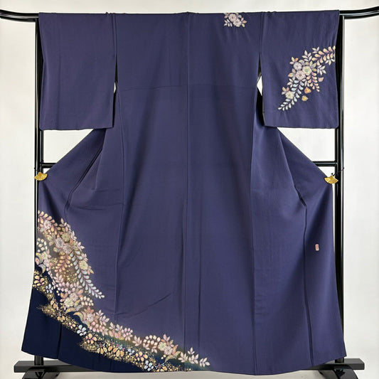 訪問服 身長160cm 袖長65cm M 雙層 翠山工房 やまと 有落款 辻花染 霞 金彩裝飾 染分 青紫 純蠶絲 名品級