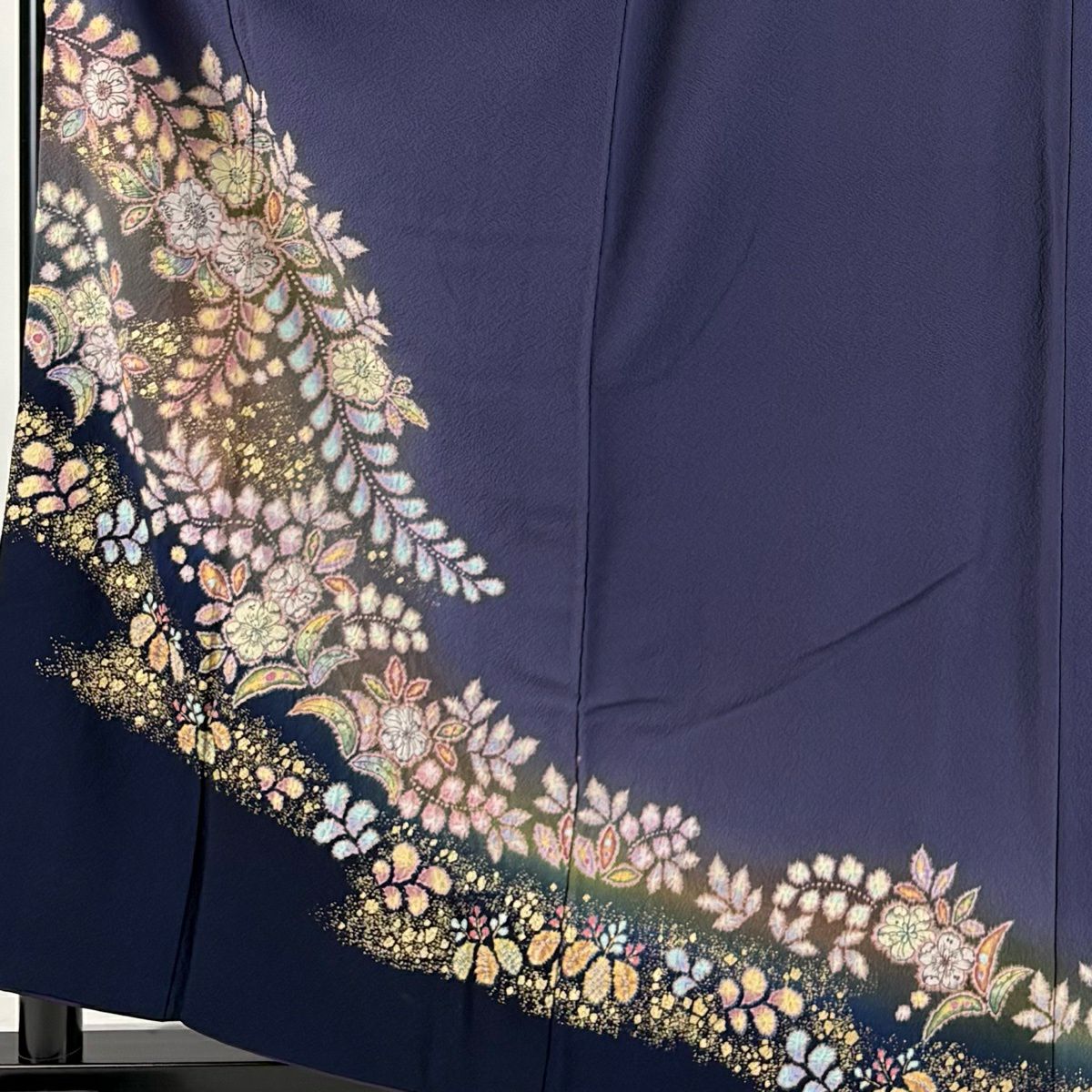 訪問服 身長160cm 袖長65cm M 雙層 翠山工房 やまと 有落款 辻花染 霞 金彩裝飾 染分 青紫 純蠶絲 名品級
