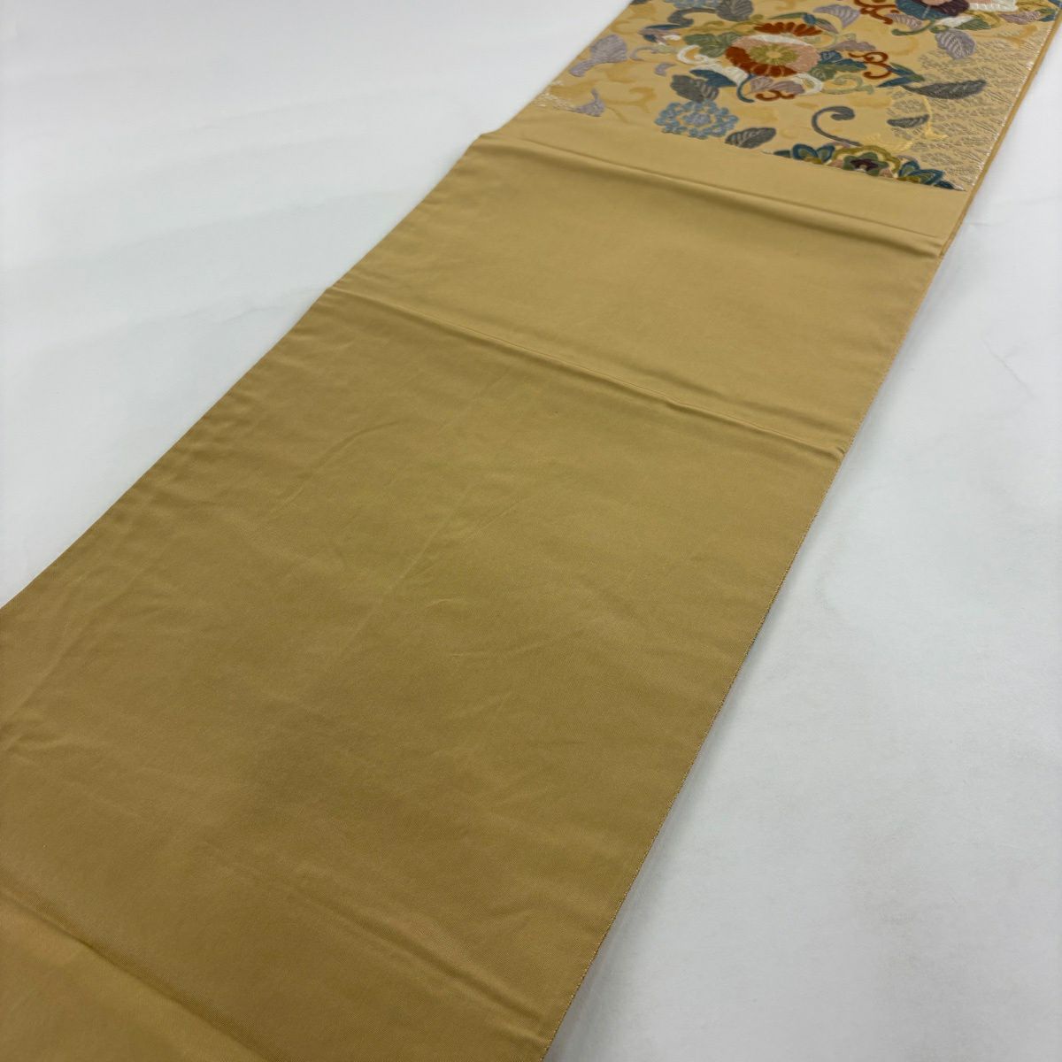 【美品】 袋帶 名品級 桐 鳳凰 唐織 金金箔 米色 六通 純蠶絲