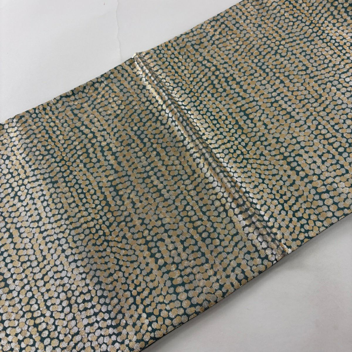 【美品】 袋帶 名品級 點點 幾何圖案 金金箔 灰綠 全通 純蠶絲