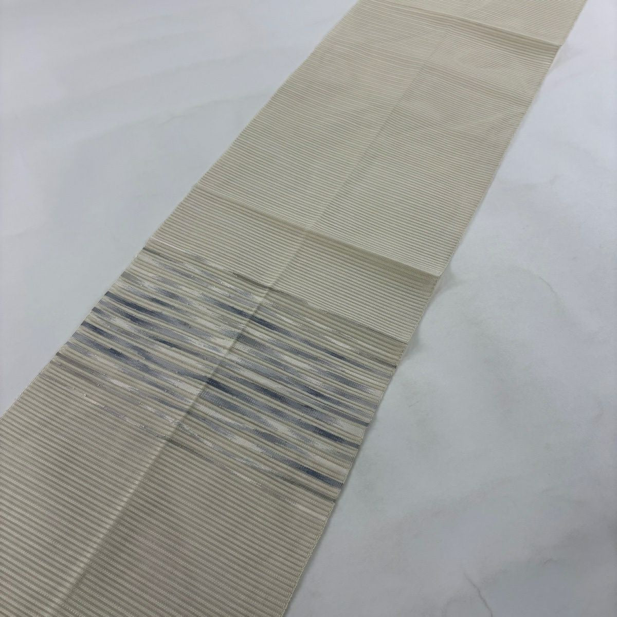 【美品】名古屋帶 名品級 夏帶 絽 八寸名古屋帶 松樹葉仕立 手織櫛織 幾何學圖案 米色 純蠶絲