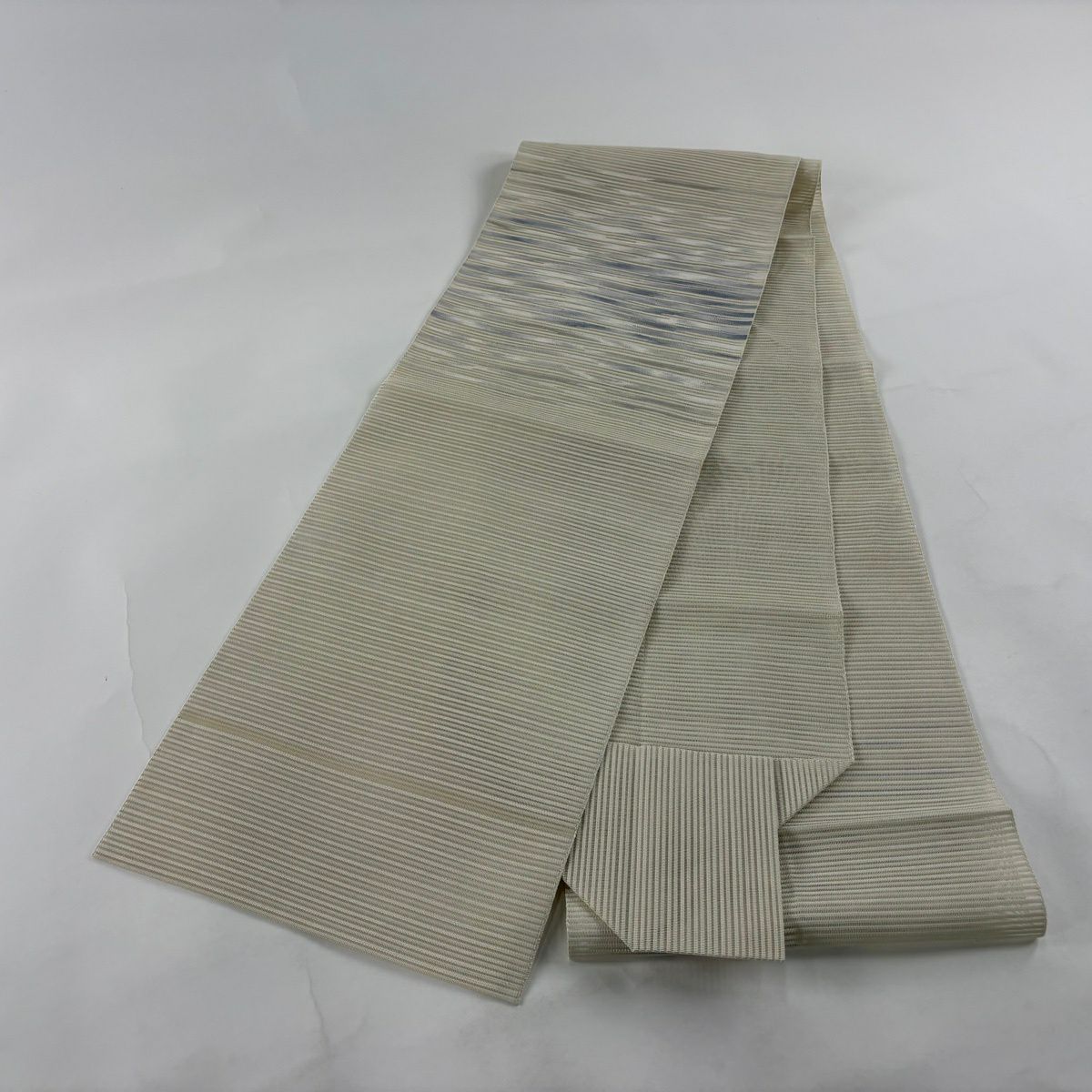 【美品】名古屋帶 名品級 夏帶 絽 八寸名古屋帶 松樹葉仕立 手織櫛織 幾何學圖案 米色 純蠶絲