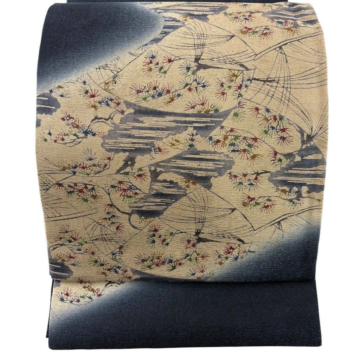 【美品】 袋帶 名品級 若松樹 樹木 薄茶 全通 純蠶絲